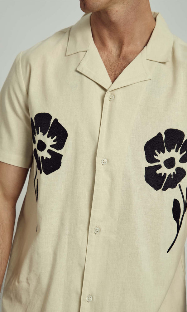 Native Youth CAL REVERE COLLAR EMBROIDERED SHIRT IN NATURAL