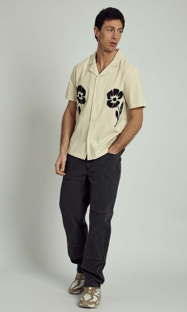 Native Youth CAL REVERE COLLAR EMBROIDERED SHIRT IN NATURAL