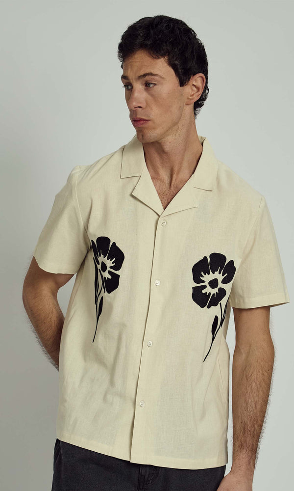 native youth CAL REVERE COLLAR EMBROIDERED SHIRT IN NATURAL