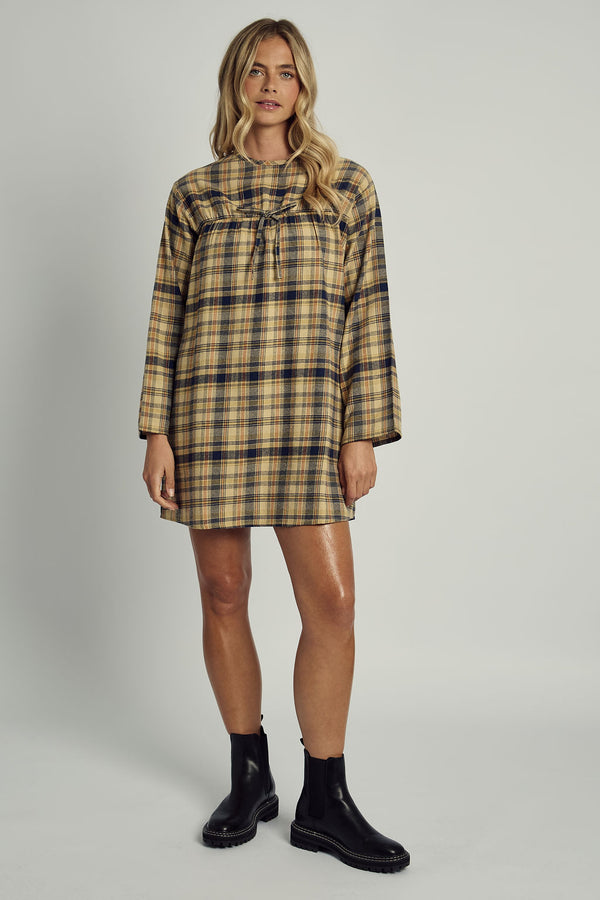 Native Youth CALERIE LONG SLEEVE DRESS IN BRUSHED YELLOW CHECK
