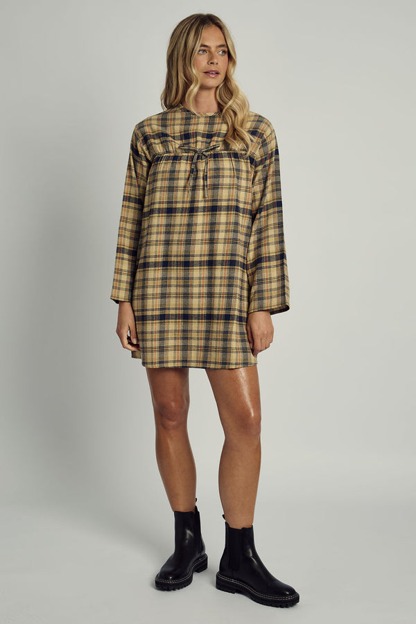 native youth CALERIE LONG SLEEVE DRESS IN BRUSHED YELLOW CHECK