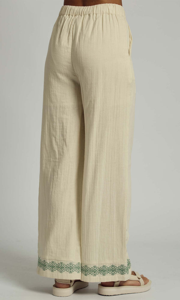 Native Youth CAMRYN DOUBLE GAUZE EMBROIDERED WIDE LEG TROUSER