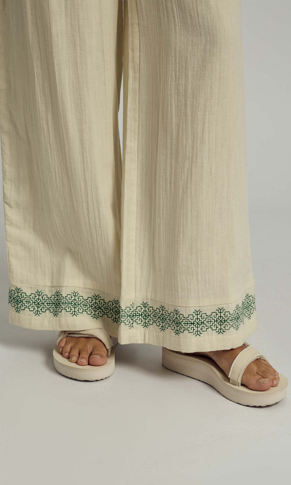 Native Youth CAMRYN DOUBLE GAUZE EMBROIDERED WIDE LEG TROUSER