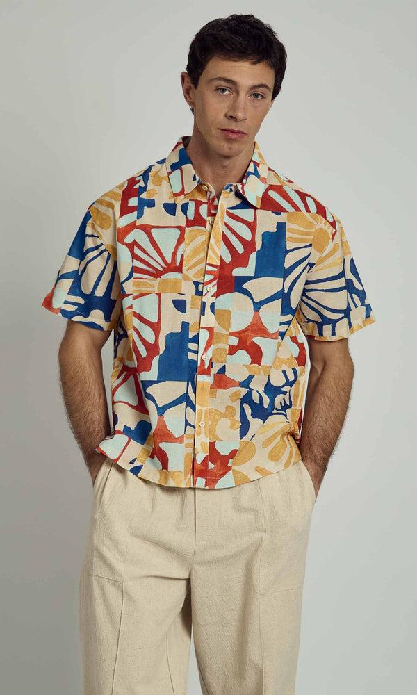 native youth COLLAGECLIPSE PRINTED LINEN MIX BOXY FIT SHIRT