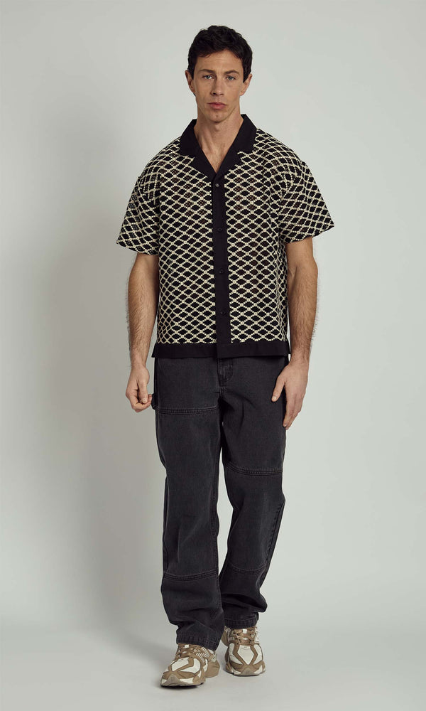 Native Youth CREE CROCHET BOXY SHIRT WITH SOLID BLACK TRIM