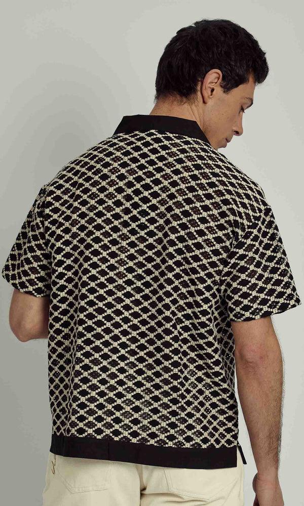 Native Youth CREE CROCHET BOXY SHIRT WITH SOLID BLACK TRIM