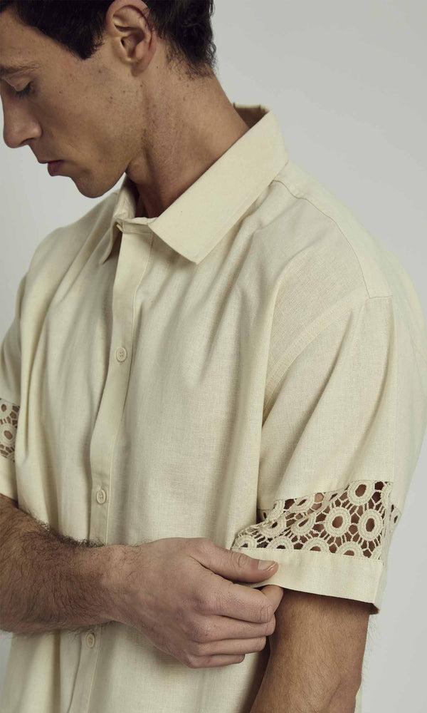 Native Youth DALE LINEN SHIRT WITH CROCHET PANELLING
