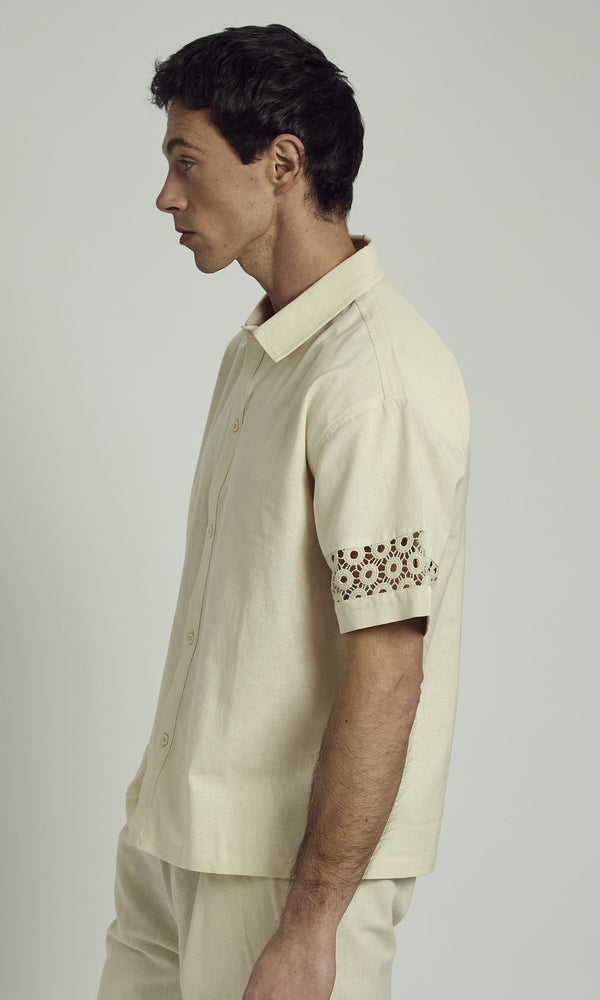Native Youth DALE LINEN SHIRT WITH CROCHET PANELLING