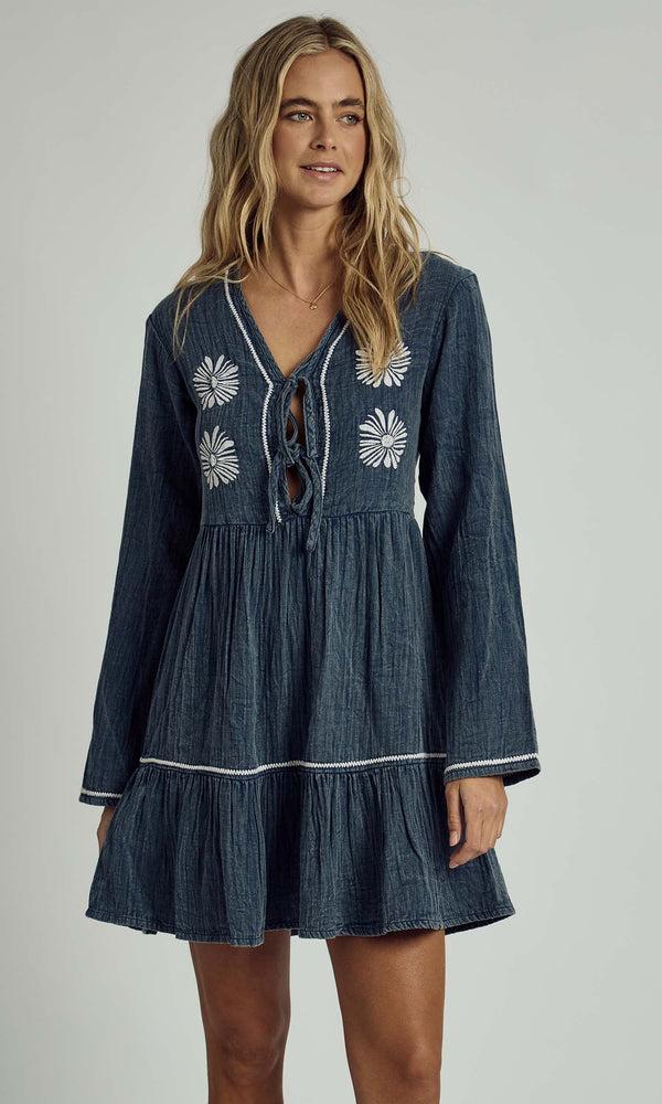 Native Youth DENVER FLORAL EMBROIDERED GAUZE MINI DRESS