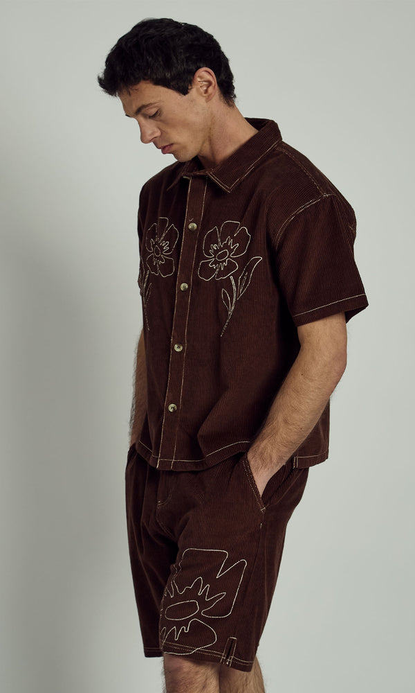Native Youth DEXTER CORDUROY BOXY SHIRT WITH FLORALS