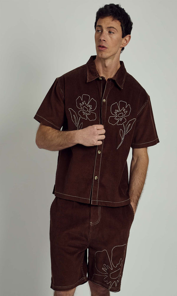 native youth DEXTER CORDUROY BOXY SHIRT WITH FLORALS
