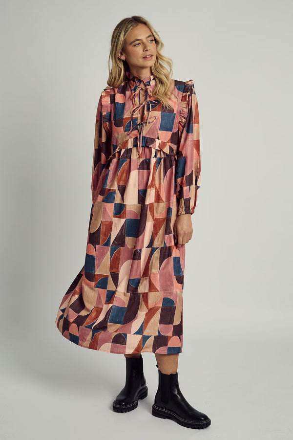 native youth DUSKY MOSAIC TEXTURED TIE DETAIL PRINTED MAXI DRESS