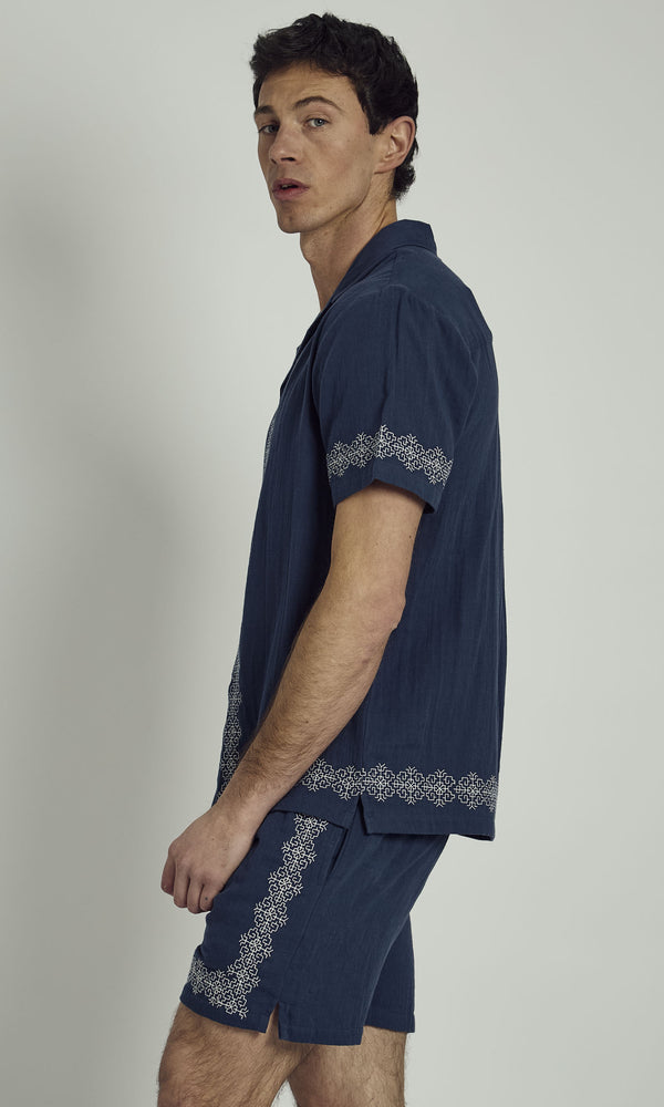 Native Youth ERNEST COTTON GAUZE SHIRT WITH EMBROIDERED BORDER