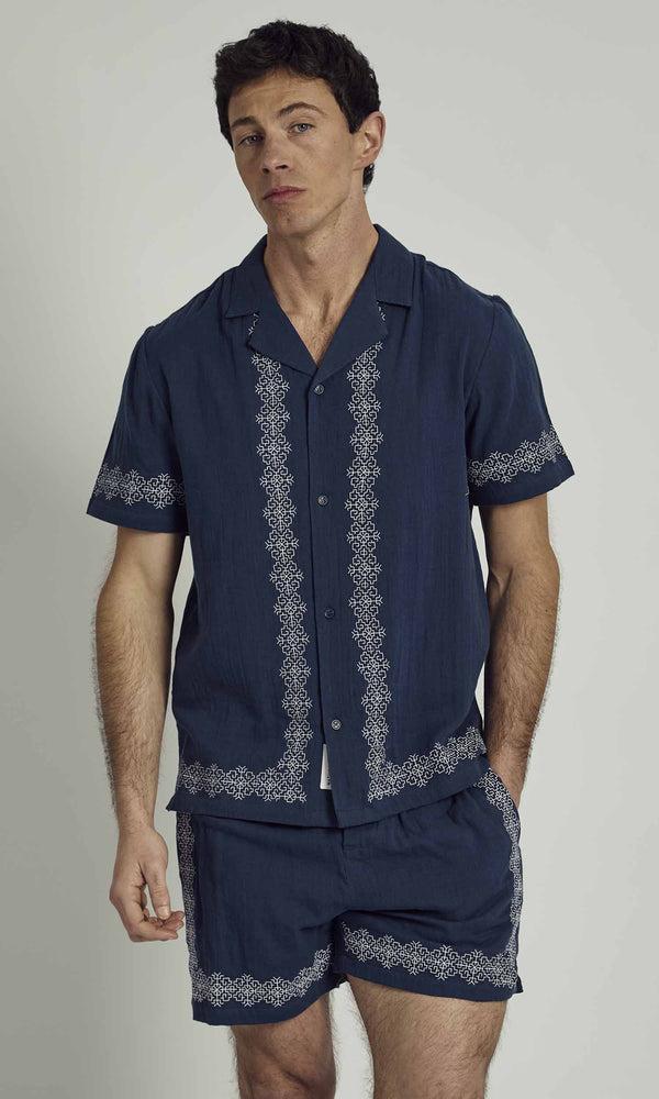 native youth ERNEST COTTON GAUZE SHIRT WITH EMBROIDERED BORDER