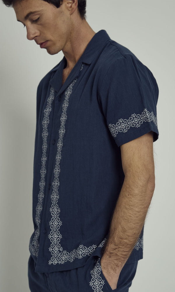 Native Youth ERNEST COTTON GAUZE SHIRT WITH EMBROIDERED BORDER