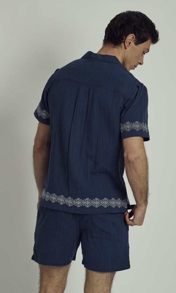 Native Youth ERNEST COTTON GAUZE SHIRT WITH EMBROIDERED BORDER