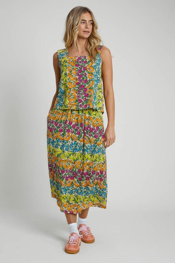 Native Youth ETAERIO FRUIT PRINTED ECOVERO VISCOSE MIDI SKIRT