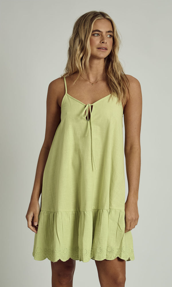 Native Youth FALLON LINEN CAMI MINI DRESS IN SAGE GREEN
