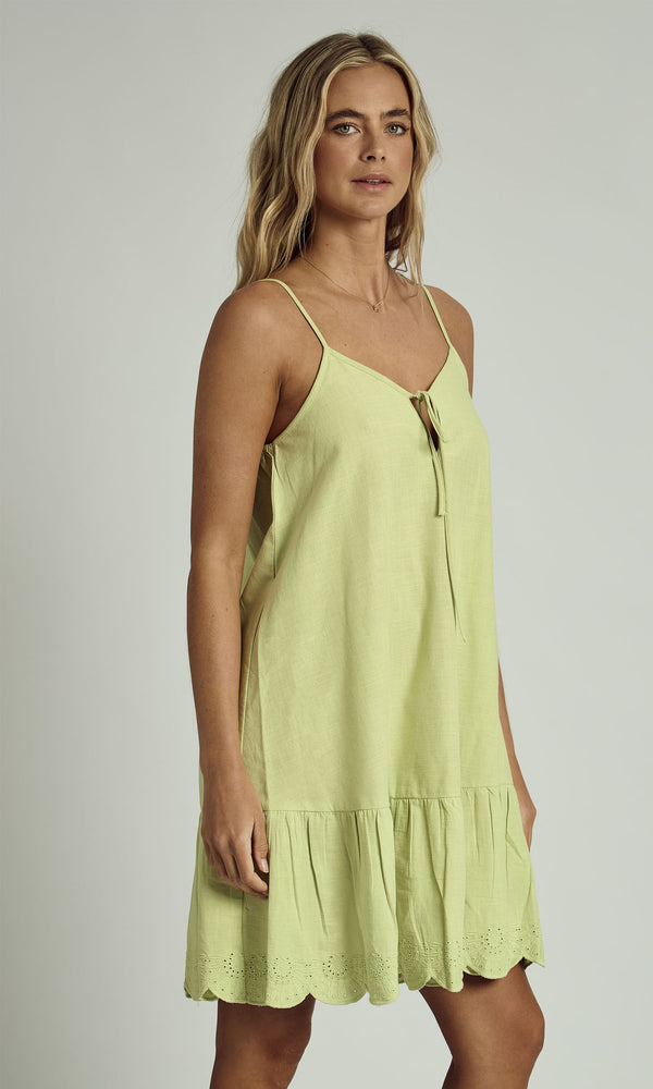 Native Youth FALLON LINEN CAMI MINI DRESS IN SAGE GREEN