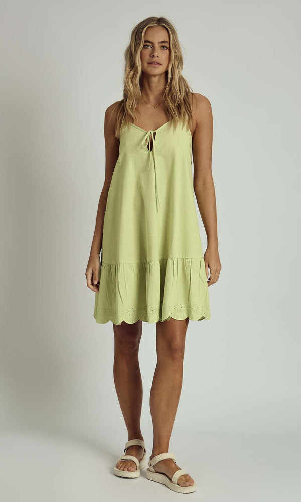 native youth FALLON LINEN CAMI MINI DRESS IN SAGE GREEN
