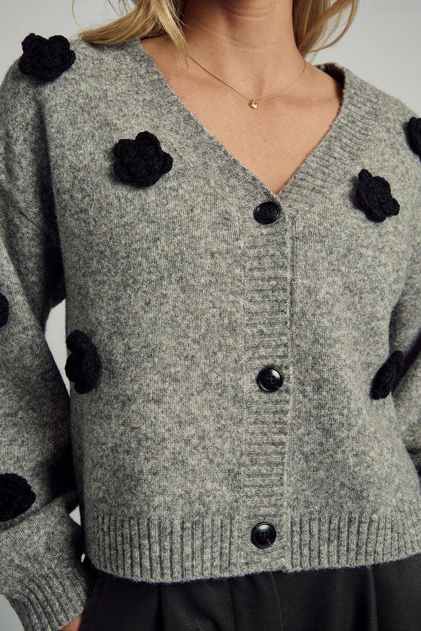 Native Youth FLORENCE 3D FLORAL APPLIQUE CROPPED CARDIGAN