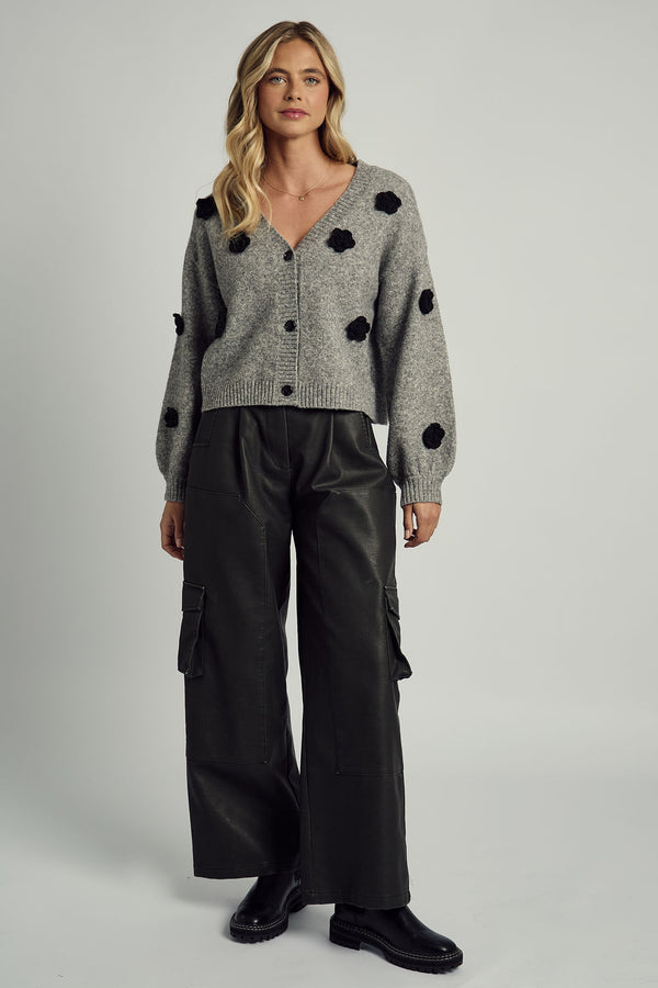 Native Youth FLORENCE 3D FLORAL APPLIQUE CROPPED CARDIGAN