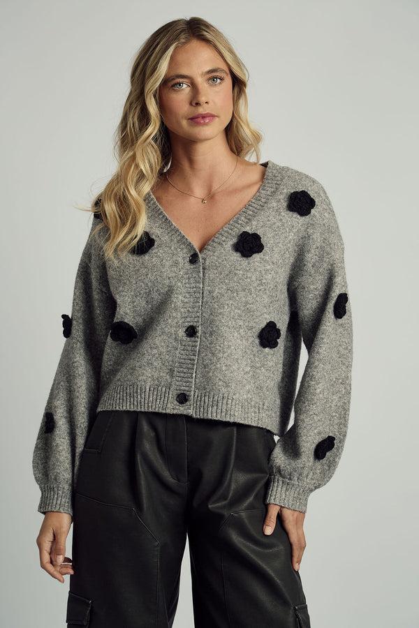 native youth FLORENCE 3D FLORAL APPLIQUE CROPPED CARDIGAN