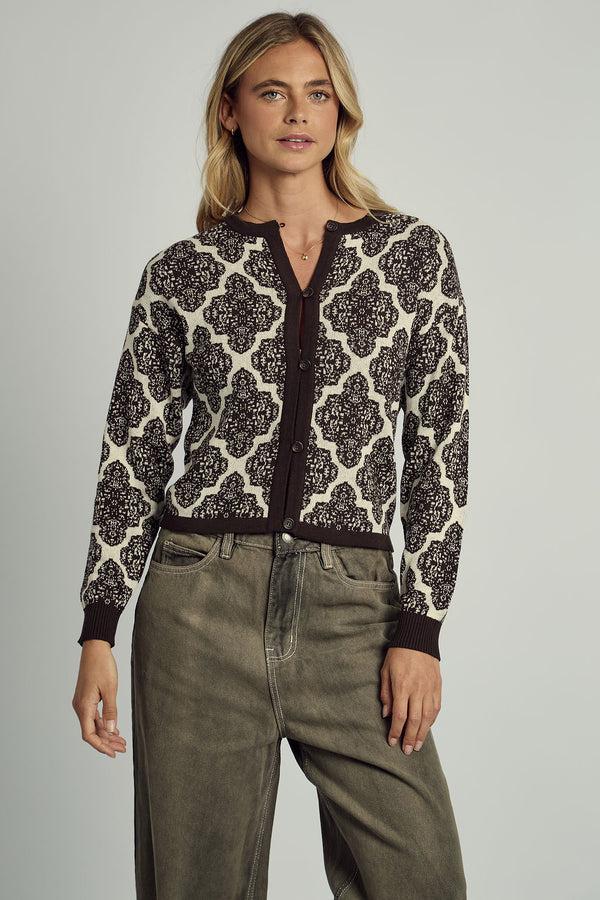 native youth GENEVIEVE ALL OVER JACQUARD KNITTED CARDIGAN