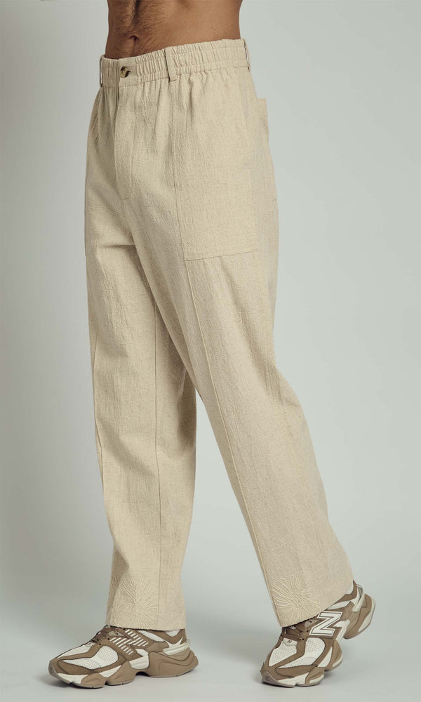 native youth GRADY RELAXED LINEN TROUSER WITH CORNELLI EMBROIDERY