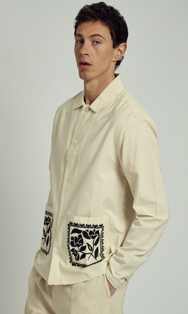 Native Youth HARLEM EMBROIDERED COLLAR OVERSHIRT IN NATURAL