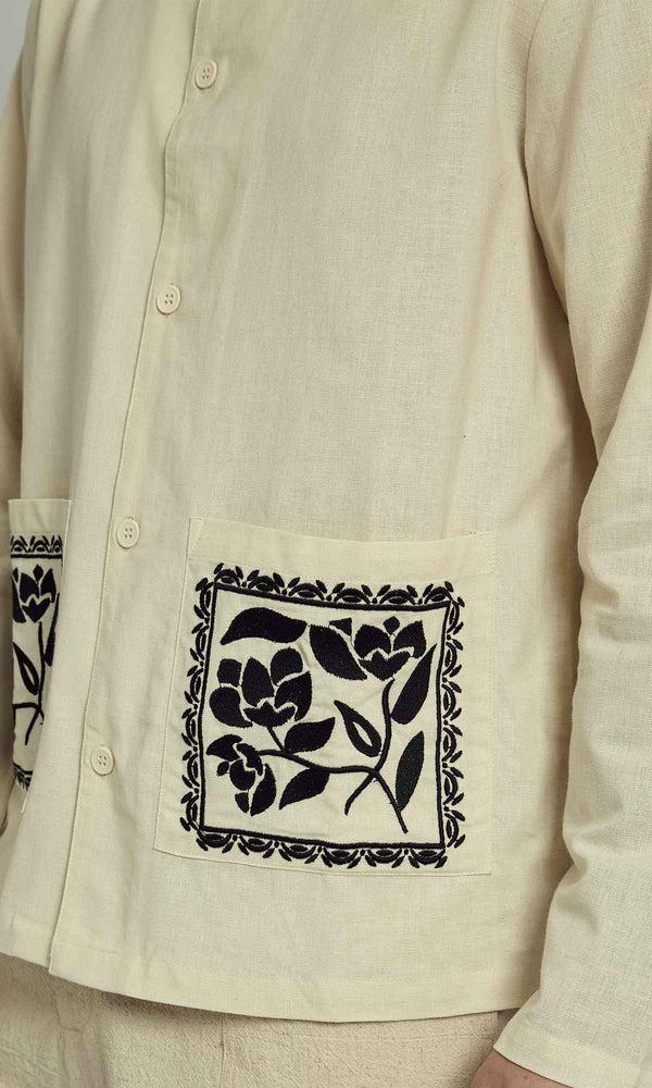 Native Youth HARLEM EMBROIDERED COLLAR OVERSHIRT IN NATURAL