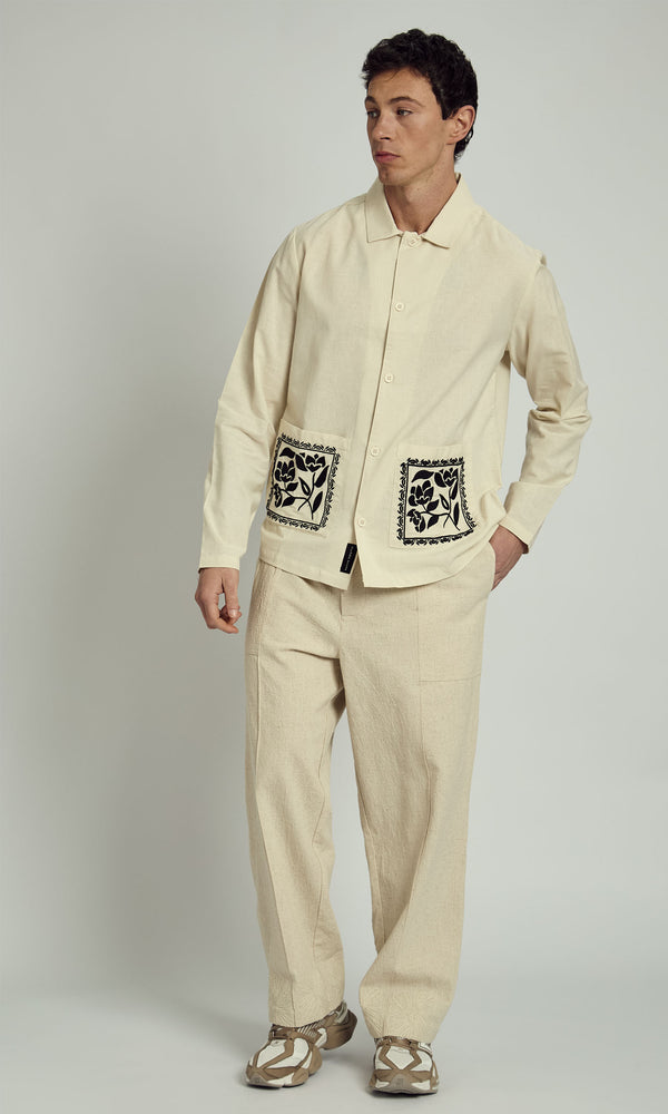 Native Youth HARLEM EMBROIDERED COLLAR OVERSHIRT IN NATURAL