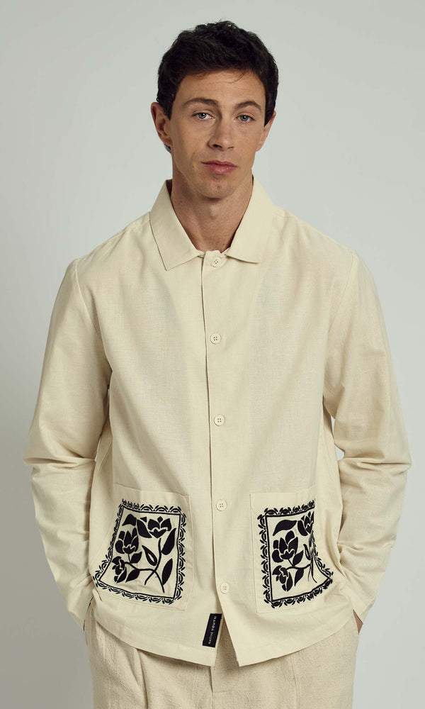 native youth HARLEM EMBROIDERED COLLAR OVERSHIRT IN NATURAL