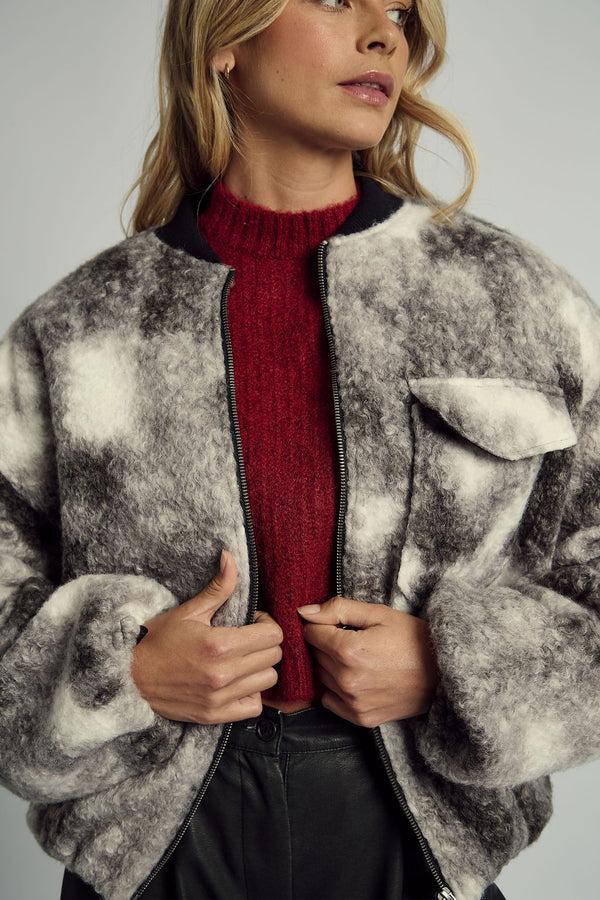 Native Youth HARLEY BOUCLE MONOCHROME BOMBER JACKET