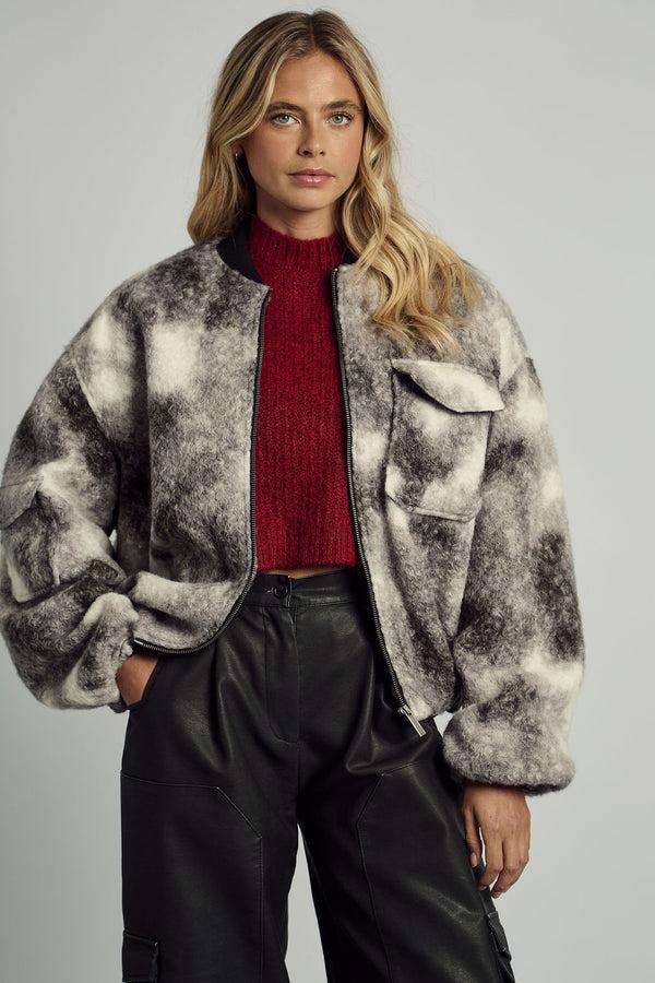 native youth HARLEY BOUCLE MONOCHROME BOMBER JACKET