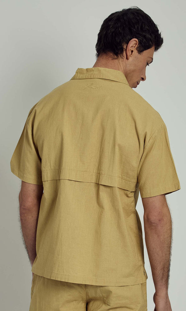 Native Youth HERNAN BOXY LINEN SHIRT IN WASHED KHAKI