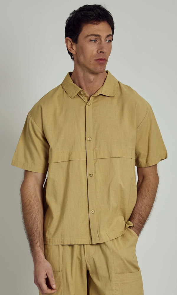 native youth HERNAN BOXY LINEN SHIRT IN WASHED KHAKI