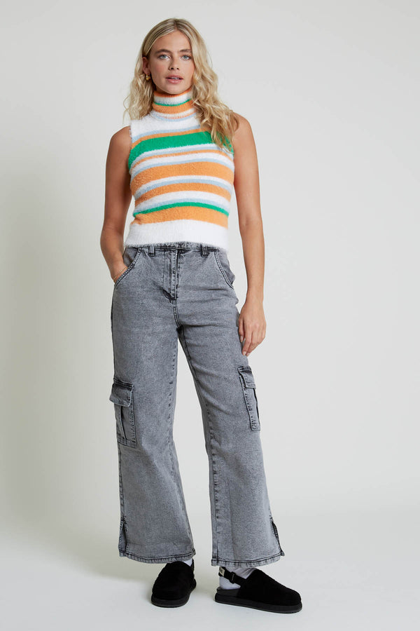 Native Youth IFI FLUFFY KNIT ROLL NECK STRIPED VEST