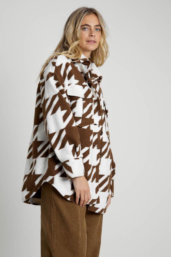Native Youth JERROD JACQUARD HOUNDSTOOTH SHACKET - CREAM