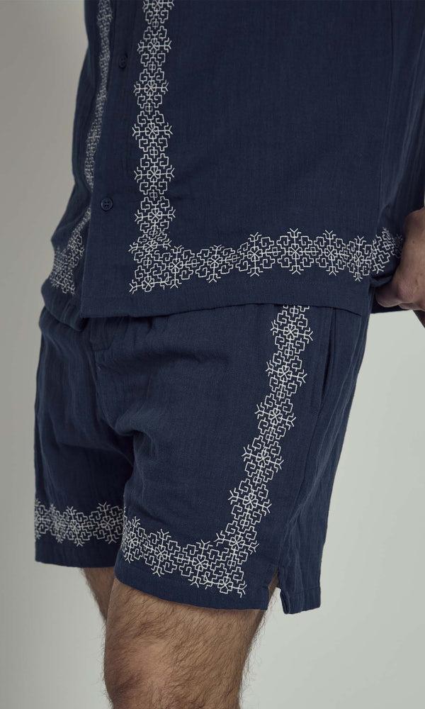 Native Youth KENDRICK COTTON GAUZE SHORT WITH EMBROIDERED BORDER