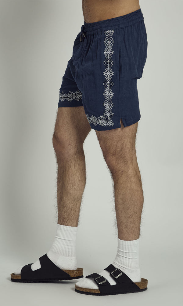 Native Youth KENDRICK COTTON GAUZE SHORT WITH EMBROIDERED BORDER