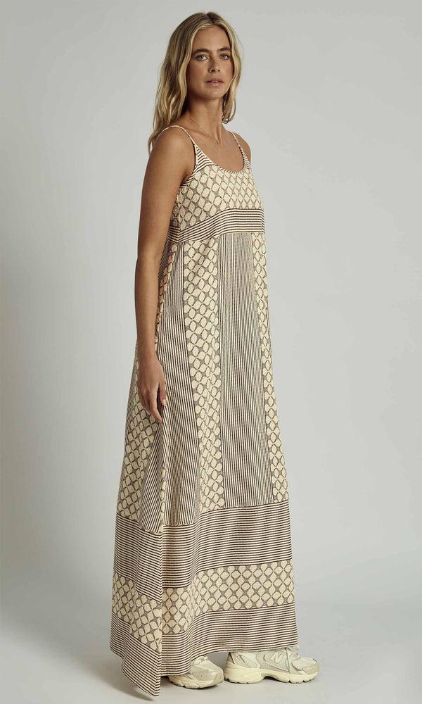 Native Youth KINSLEY EMBROIDERED CAMI MIDAXI DRESS IN BEIGE