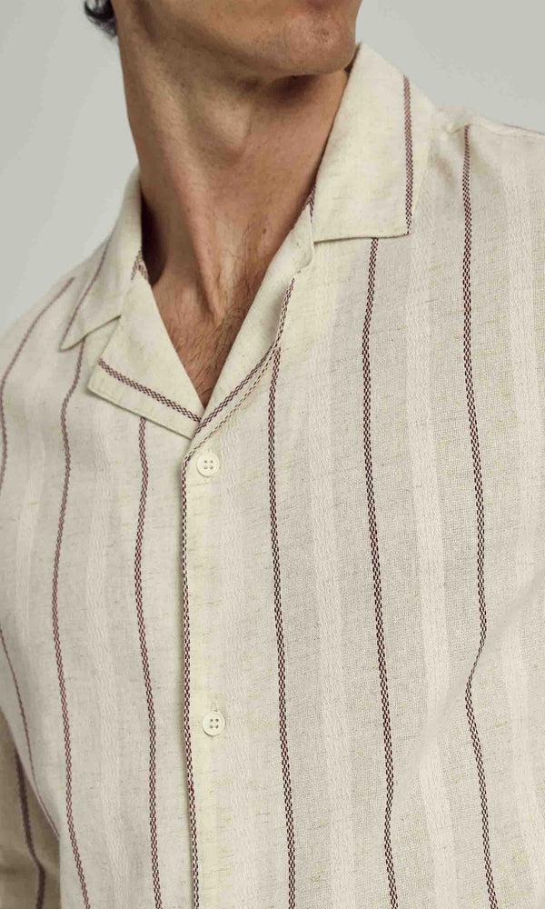 Native Youth KORI STRIPED LONG SLEEVE BOXY SHIRT IN STONE