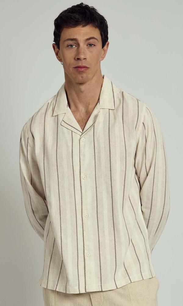 Native Youth KORI STRIPED LONG SLEEVE BOXY SHIRT IN STONE