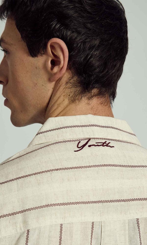 Native Youth KORI STRIPED LONG SLEEVE BOXY SHIRT IN STONE