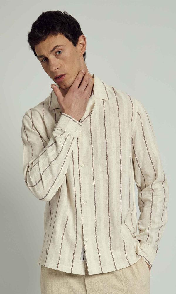 native youth KORI STRIPED LONG SLEEVE BOXY SHIRT IN STONE