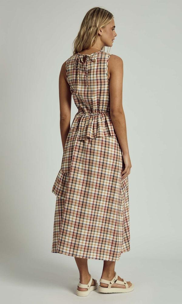 Native Youth LEONA RUFFLE CHECK MIDI DRESS IN MULTI
