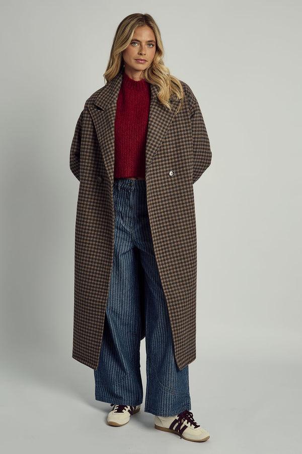 Native Youth MAISIE OVERSIZED LONGLINE WOOL OVERCOAT IN BROWN