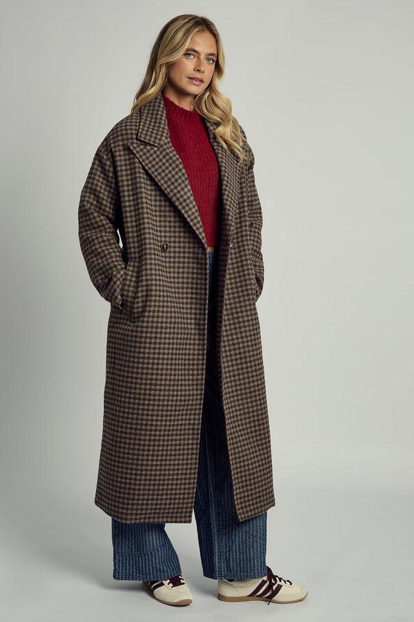 Native Youth MAISIE OVERSIZED LONGLINE WOOL OVERCOAT IN BROWN