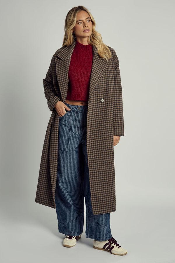 native youth MAISIE OVERSIZED LONGLINE WOOL OVERCOAT IN BROWN